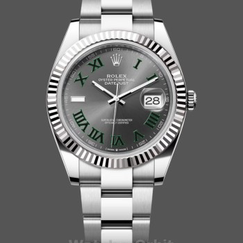 Replica Rolex Datejust 41mm Heren-m126334 0021-Gegolfde lunette-Grijze Wimbledon wijzerplaat