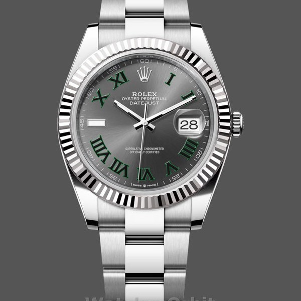 Replica Rolex Datejust 41mm Heren-m126334 0021-Gegolfde lunette-Grijze Wimbledon wijzerplaat