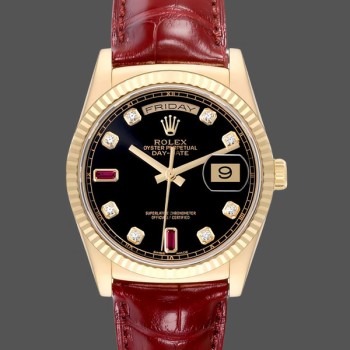 Replica Rolex Day Date 36-m128348RBR 0026 voor heren, geelgoud, champagne wijzerplaat, diamanten lunette