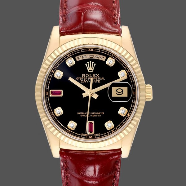 Replica Rolex Day Date 36-m128348RBR 0026 voor heren, geelgoud, champagne wijzerplaat, diamanten lunette