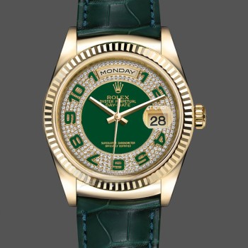 Replica Rolex Day Date-118138, 36mm, Groen & Diamanten voor heren