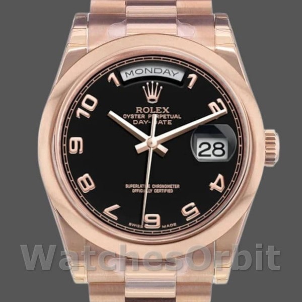 Replica Rolex Day-Date 36mm unisex-118205-zwart Arabische wijzerplaat zwart