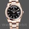 Replica Rolex Day-Date 36mm voor heren-118205-Zwarte wijzerplaat-Rose Gold Black