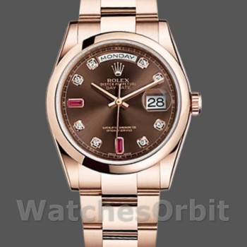 Replica Rolex Day-Date 36mm voor heren-118205-Chocoladebruine wijzerplaat Bruin