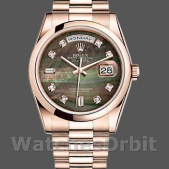 Replica Rolex Day-Date 36mm unisex-118205-Dark Mother of Pearl-Black Dial MOP