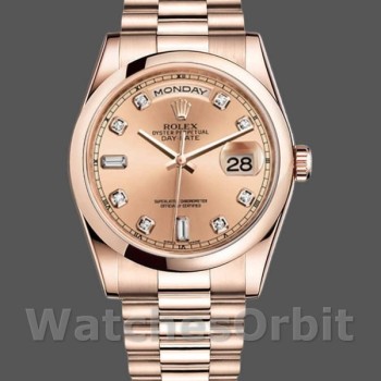 Replica Rolex Day-Date 36mm unisex-118205-Rose Gold-Champagne Diamond Dial Champagne