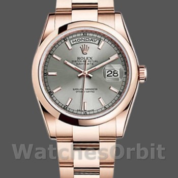 Replica Rolex Day-Date 36mm unisex-118205-Rose Gold-Grey Dial Grijs