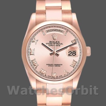 Replica Rolex Day-Date 36mm unisex-118205-Rose Gold-Pink Dial Roze