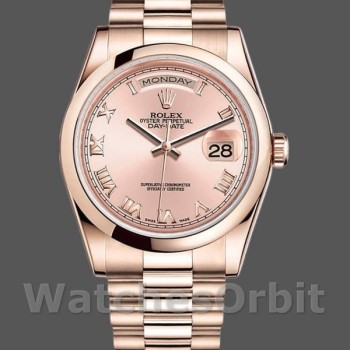 Replica Rolex Day-Date 36mm unisex-118205-Rose Gold-Pink Dial-Automatic Roze
