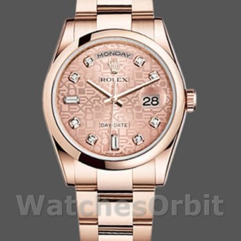 Replica Rolex Day-Date 36mm unisex-118205-Rose Gold-Pink Jubilee Diamond Dial Roze