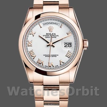 Replica Rolex Day-Date 36mm Unisex-118205-Witte Romeinse cijfers Wijzerplaat Wit