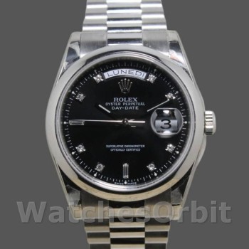 Replica Rolex Day-Date 36mm Unisex-118206-Black Diamond Dial Zwart