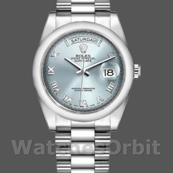 Replica Rolex Day-Date 36mm Unisex-118206-Ice Blue-Roman Numeral Dial Ijsblauw