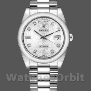 Replica Rolex Unisex's Day-Date 36mm Unisex-118206-Jubileum-Zilveren Wijzerplaat-Diamanten Zilver