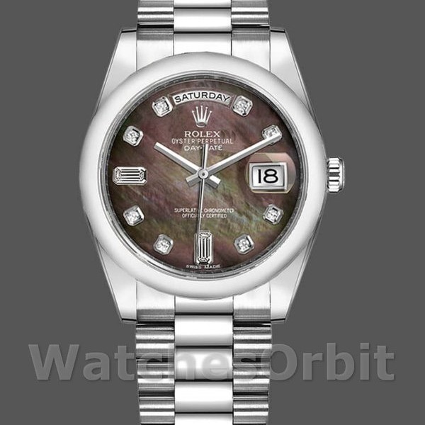 Replica Rolex Day-Date 36mm Unisex-118206-Parelmoer-Zwarte Wijzerplaat MOP