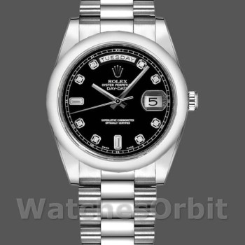 Replica Rolex Day-Date 36mm Unisex-118206-Platinum-Zwart Diamond Dial Zwart