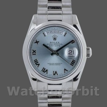 Replica Rolex Day-Date 36mm Unisex-118206-Platinum-Ice Blue Dial Ijsblauw