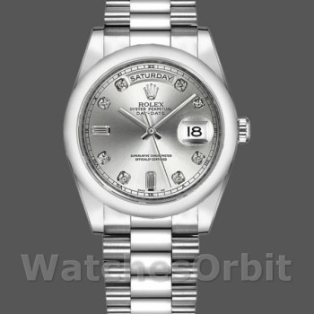 Replica Rolex Day-Date 36mm Unisex-118206-Zilver Diamanten Wijzerplaat-Platina Zilver