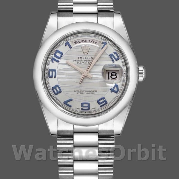 Replica Rolex Day-Date 36mm Unisex-118206-Golfpatroon-IJsblauwe wijzerplaat-Arabische cijfers Ijsblauw