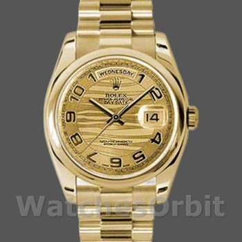 Replica Rolex Day-Date 36mm voor heren-118208-Arabisch cijfer Golf-Champagne Wijzerplaat Champagne