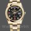 Replica Rolex Day-Date 36mm Unisex-118208-Zwarte Diamanten Wijzerplaat-Geelgouden Kast Zwart