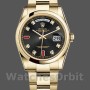 Replica Rolex Day-Date 36mm Unisex-118208-Zwarte Diamanten Wijzerplaat-Geelgouden Kast Zwart