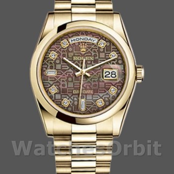 Replica Rolex Day-Date 36mm unisex-118208-zwart MOP-diamant wijzerplaat MOP
