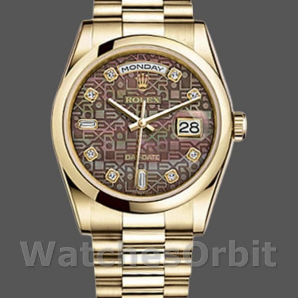Replica Rolex Day-Date 36mm unisex-118208-zwart MOP-diamant wijzerplaat MOP