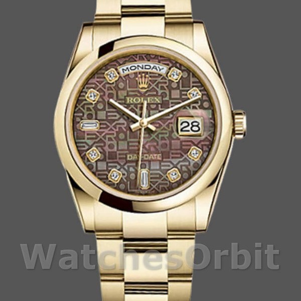 Replica Rolex Day-Date 36mm Unisex-118208-Zwarte Parelmoer-Diamant wijzerplaat MOP