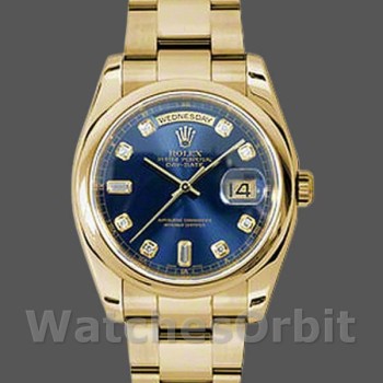 Replica Rolex Day-Date 36mm Unisex-118208-Blue Diamond Dial Blauw