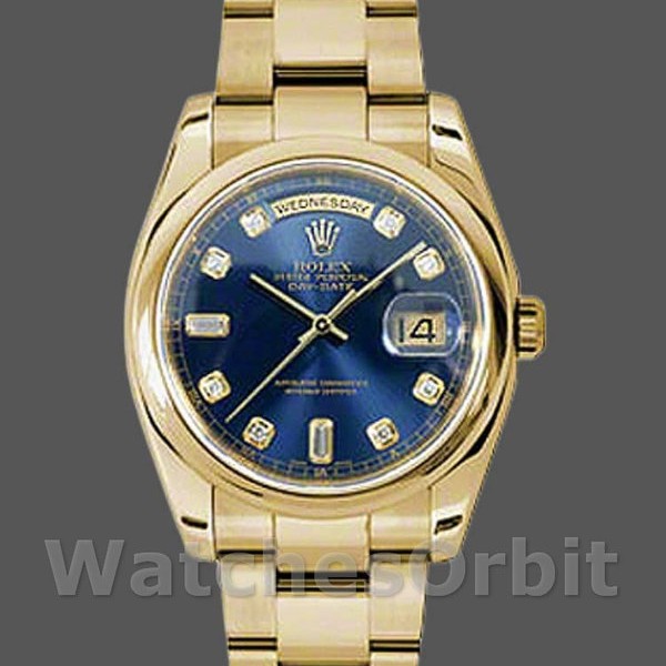 Replica Rolex Day-Date 36mm Unisex-118208-Blue Diamond Dial Blauw