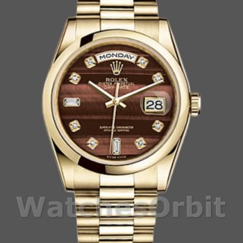 Replica Rolex Day-Date 36mm Unisex-118208-Bulls Eye-Diamonds Dial Bruin