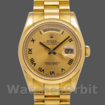Replica Rolex Day-Date 36mm voor heren-118208-Champagne wijzerplaat-Romeinse cijfers Champagne