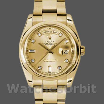 Replica Rolex Day-Date 36mm Unisex-118208-Champagne Diamond Dial Champagne