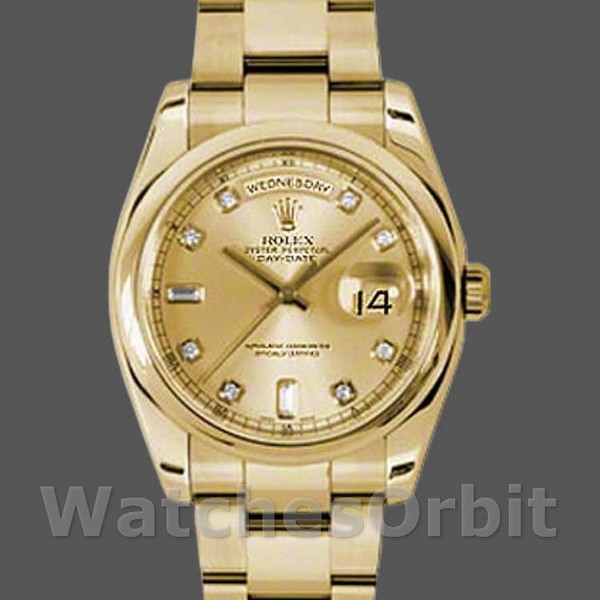 Replica Rolex Day-Date 36mm Unisex-118208-Champagne Diamond Dial Champagne