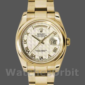 Replica Rolex Day-Date 36mm Unisex-118208-Roman Numeral Pyramid-Ivory Dial Ivoor