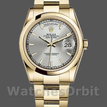Replica Rolex Day-Date 36mm Unisex-118208-Zilveren wijzerplaat-Goud Zilver