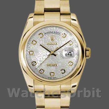 Replica Rolex Day-Date 36mm Unisex-118208-Zilver Diamond Jubilee Dial Zilver