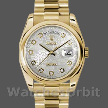 Replica Rolex Day-Date 36mm Unisex-118208-Zilver Diamanten Jubileum Wijzerplaat Geelgoud Zilver