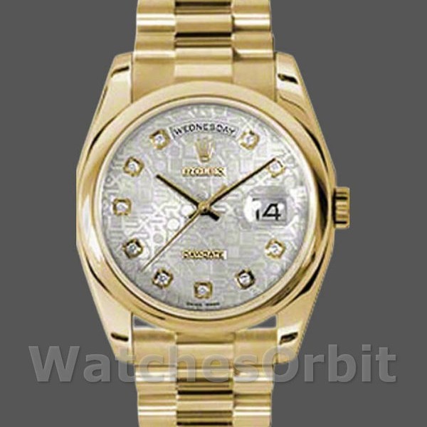 Replica Rolex Day-Date 36mm Unisex-118208-Zilver Diamanten Jubileum Wijzerplaat Geelgoud Zilver