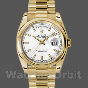 Replica Rolex Day-Date 36mm unisex-118208-Witte wijzerplaat Wit