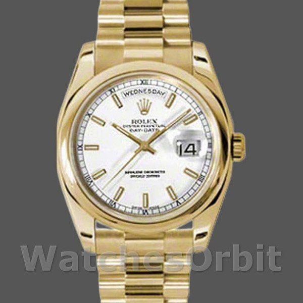 Replica Rolex Day-Date 36mm unisex-118208-Witte wijzerplaat Wit