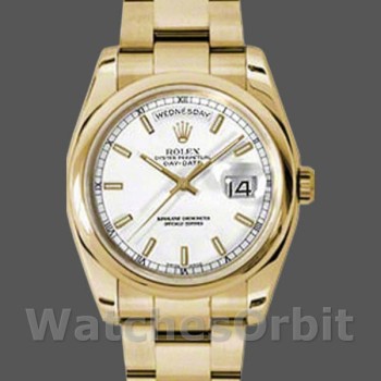 Replica Rolex Day-Date 36mm unisex-118208-Witte wijzerplaat-Goudwit