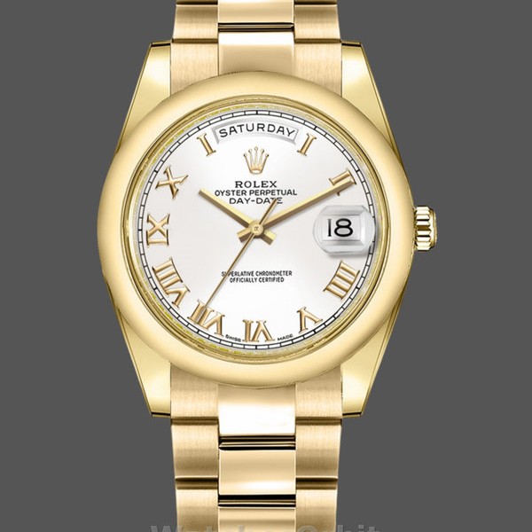 Replica Rolex Day-Date 36mm Unisex-118208-Witte Romeinse Wijzerplaat-Romeinse Cijfers Wit