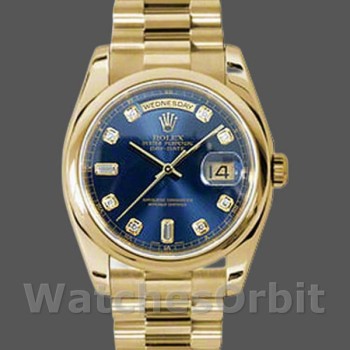 Replica Rolex Day-Date 36mm Unisex-118208 Geelgoud-Blauwe Diamanten Wijzerplaat