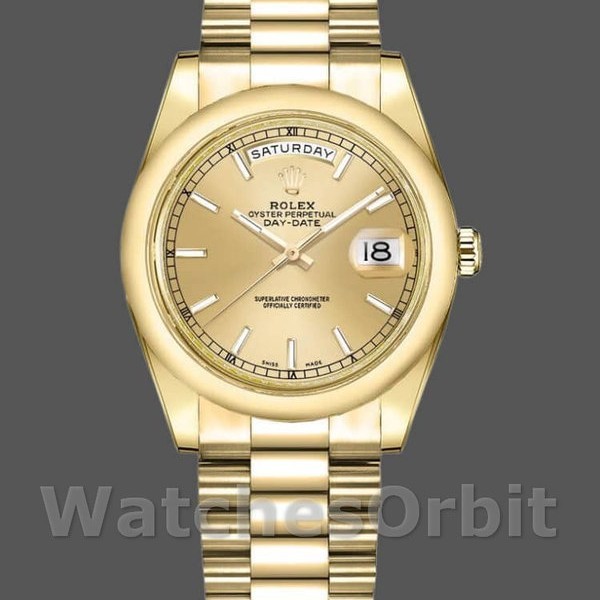 Replica Rolex Day-Date 36mm voor heren-118208 Geelgoud-Kampagne wijzerplaat