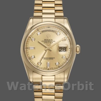 Replica Rolex Day-Date 36mm voor heren-118208 Geelgoud-Kampioen Diamanten Wijzerplaat