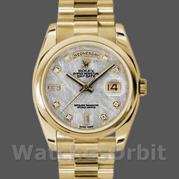 Replica Rolex Day-Date 36mm unisex-118208-geel goud-metoriet grijs met diamant wijzerplaat