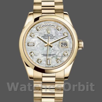 Replica Rolex Day-Date 36mm unisex-118208 Geelgoud-Parelmoer-Diamant wijzerplaat MOP