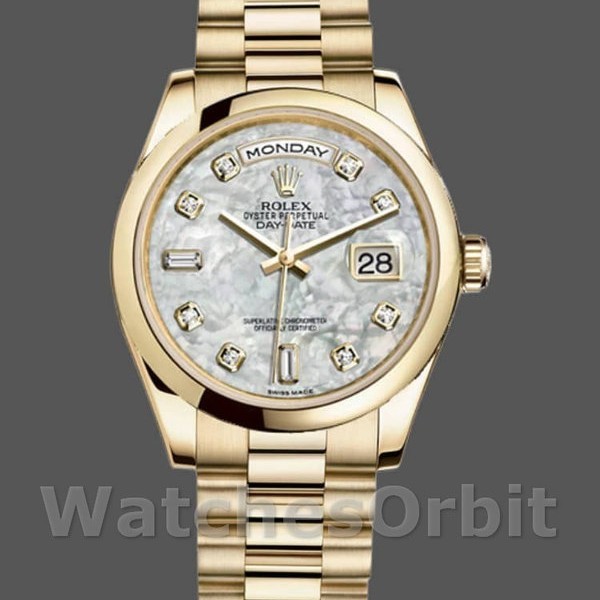 Replica Rolex Day-Date 36mm unisex-118208 Geelgoud-Parelmoer-Diamant wijzerplaat MOP